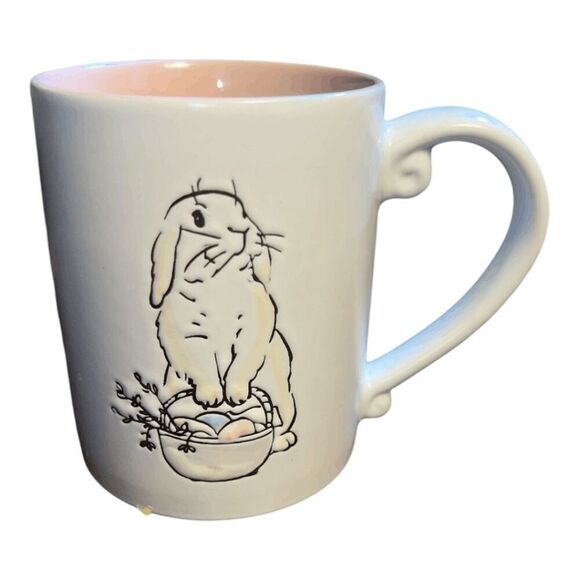 Spring Ceramic Mug with Rabbit Design, 16 oz, Pink Interior - Picture 1 of 4